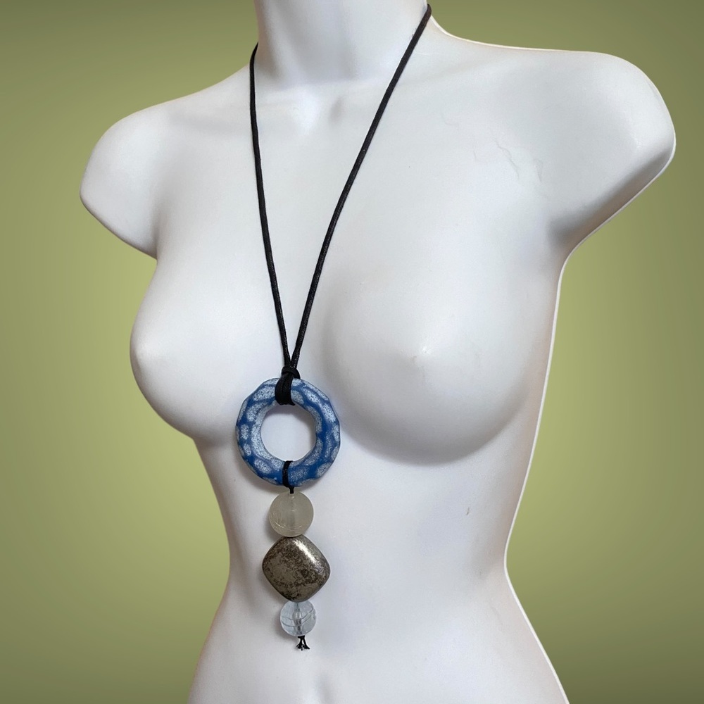 Alisha D Blue & Gray Chunky Bead S Necklace Made In Italy